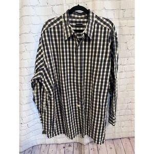 Rochester Classic Navy Blue & White Gingham Check Button-Down Dress Shirt 2XL